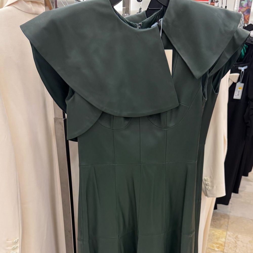 Antonio Melani x Jennifer Sumko Emi Genuine Leather Ruffle Top Sleeveless Dress - Picture 4 of 6